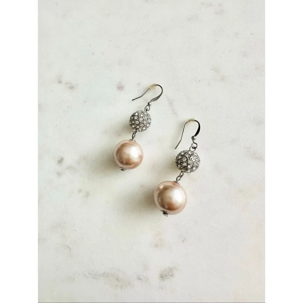 Light pink and rhinestone dangle earrings